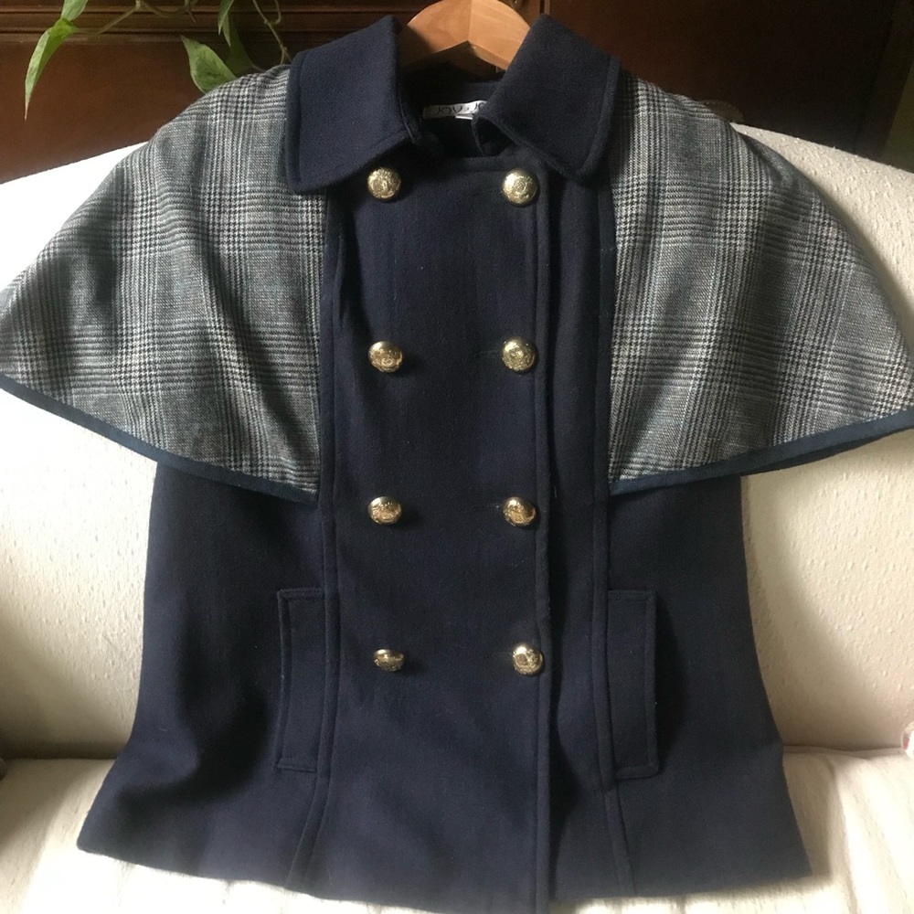 JOY JOY Navy & Plaid Wool Cape